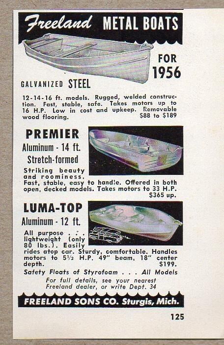 1956 Print Ad Freeland Metal Boats Steel & Aluminum Freeland Sons Sturgis,MI
