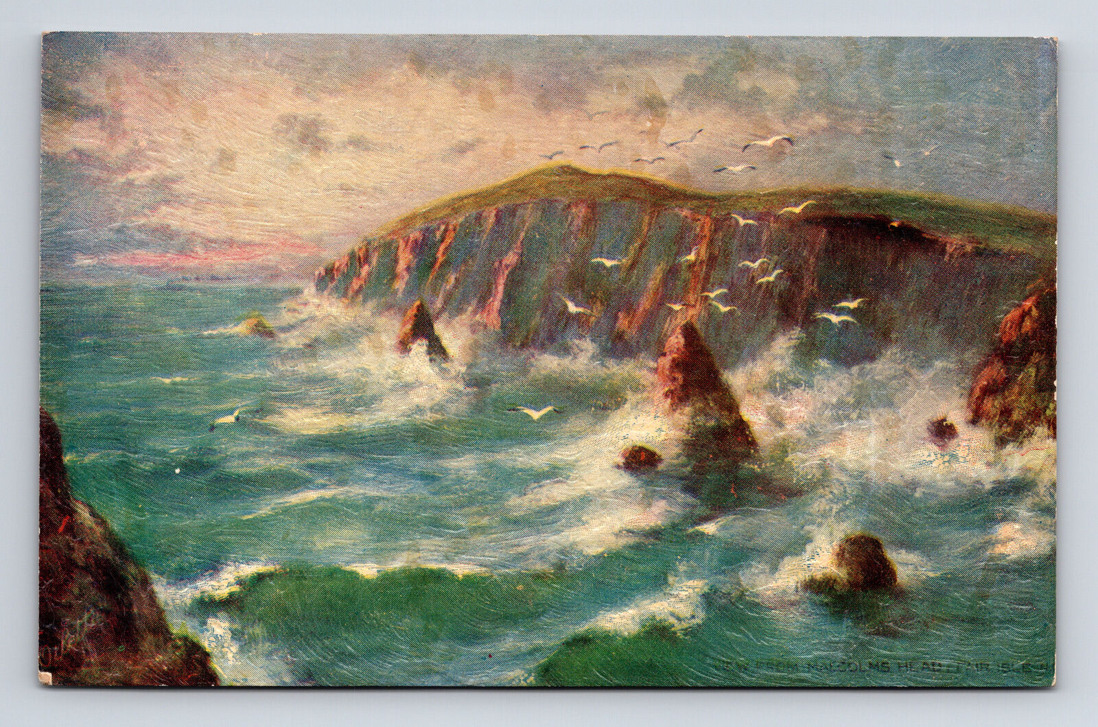 Rare Scottish Rough Seas at Fair Island Scotland Oilfacsim Raphael Tuck Postcard