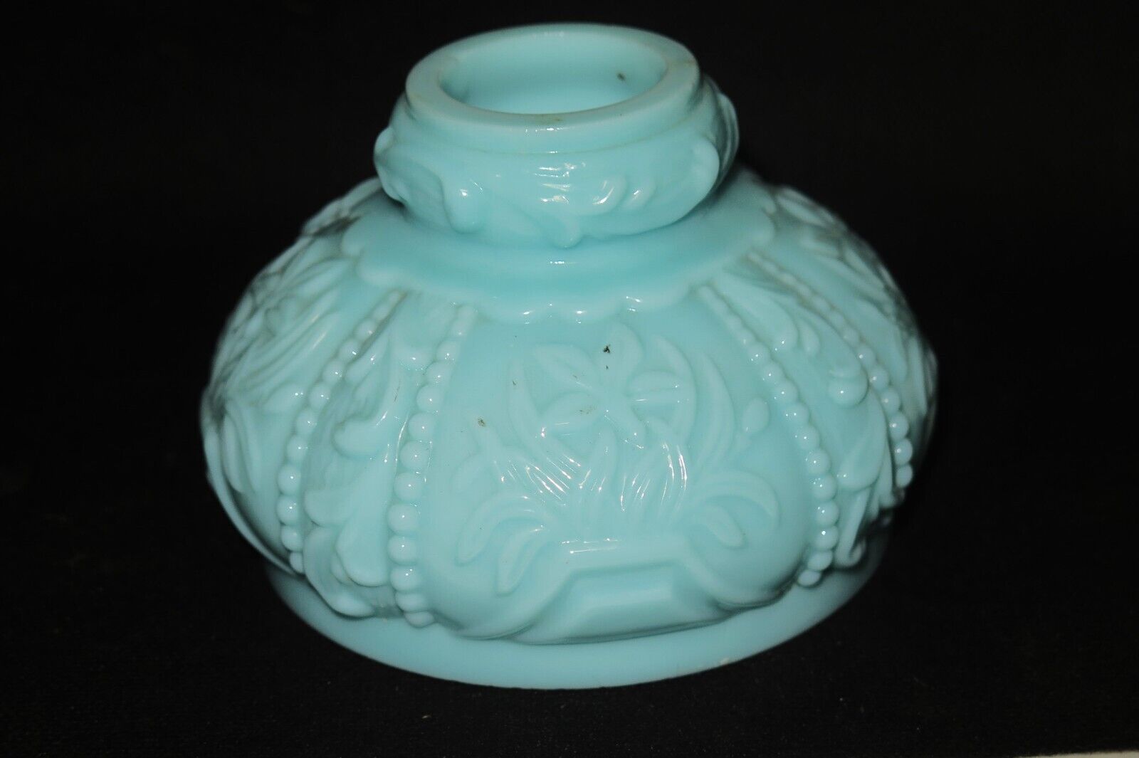 ITEM #17S  Antique miniature oil lamp shade Blue milk glass Smith Bk 2 Fig 502