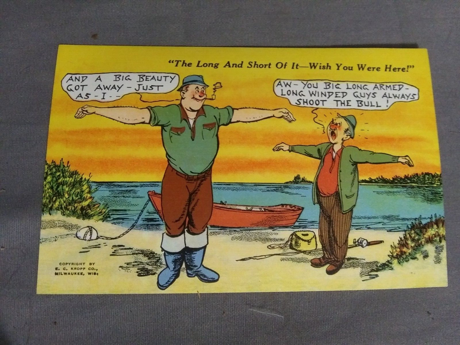 Vintage E.C. Kropp Fishing Souvenir Comic  Postcard