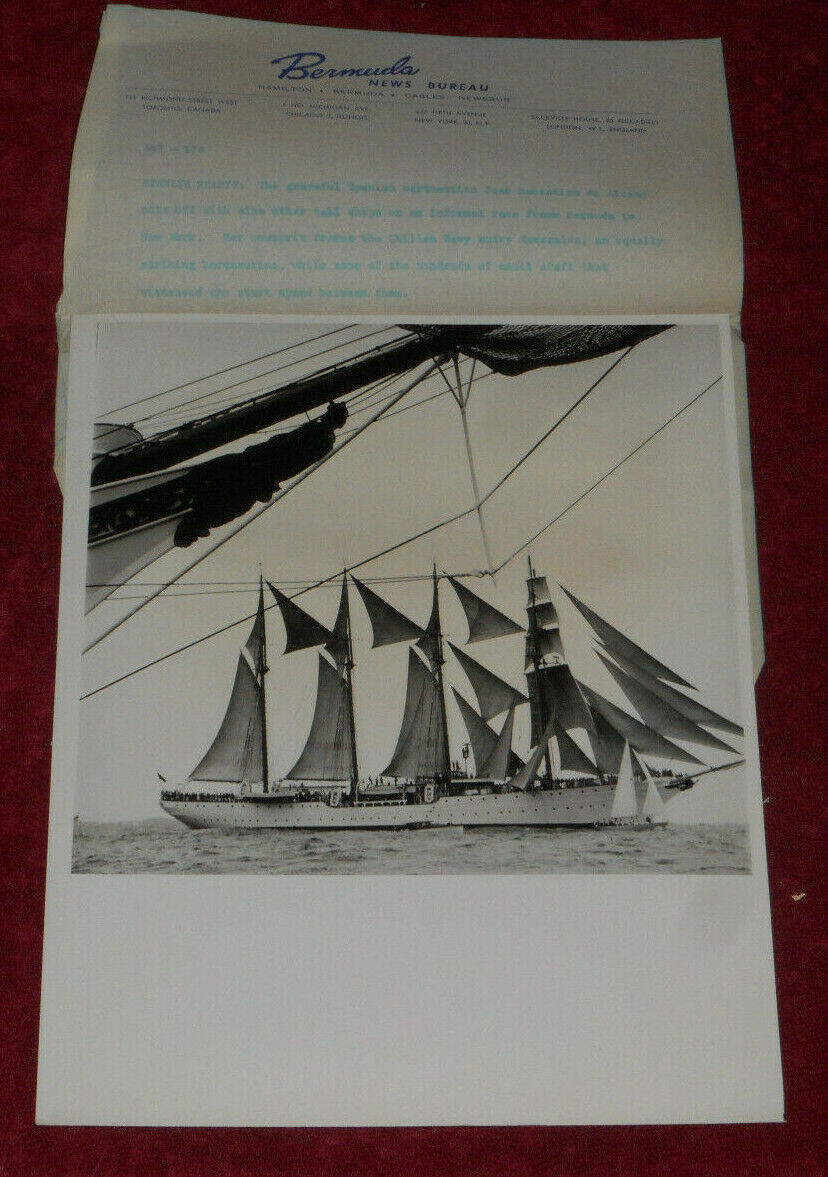 Vintage Press Photo Chilean Navy Ship Esmeralda Bermuda To New York Sail Race