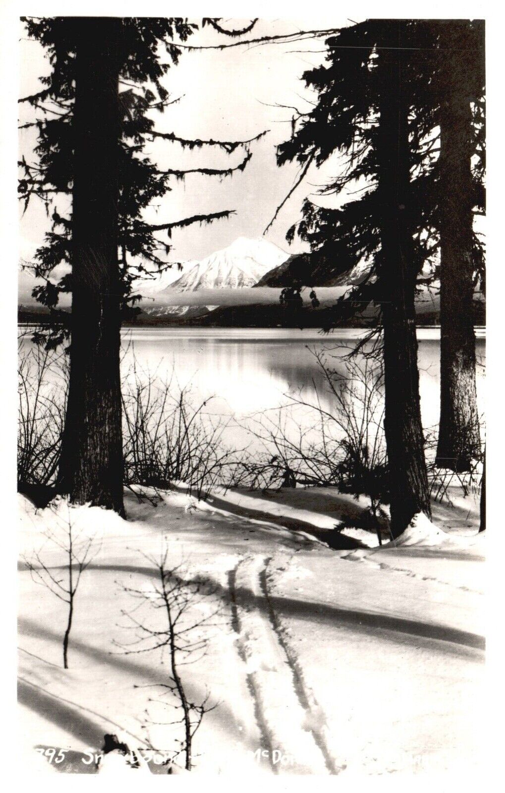 Postcard Real Photo 1953 Snow Bound Lake McDonald Washington by Marble RPPC