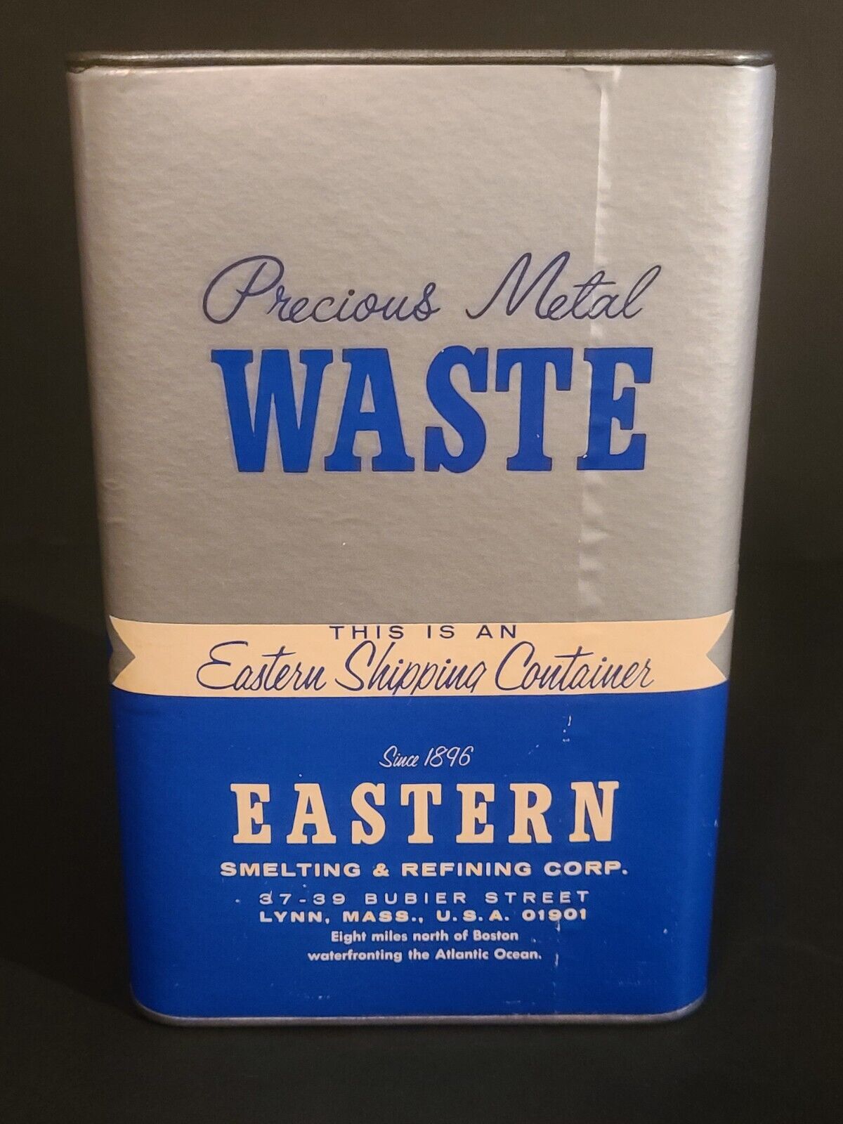 Vintage Eastern Smelting Refining Co Lynn Mass Precious Metal Waste Container
