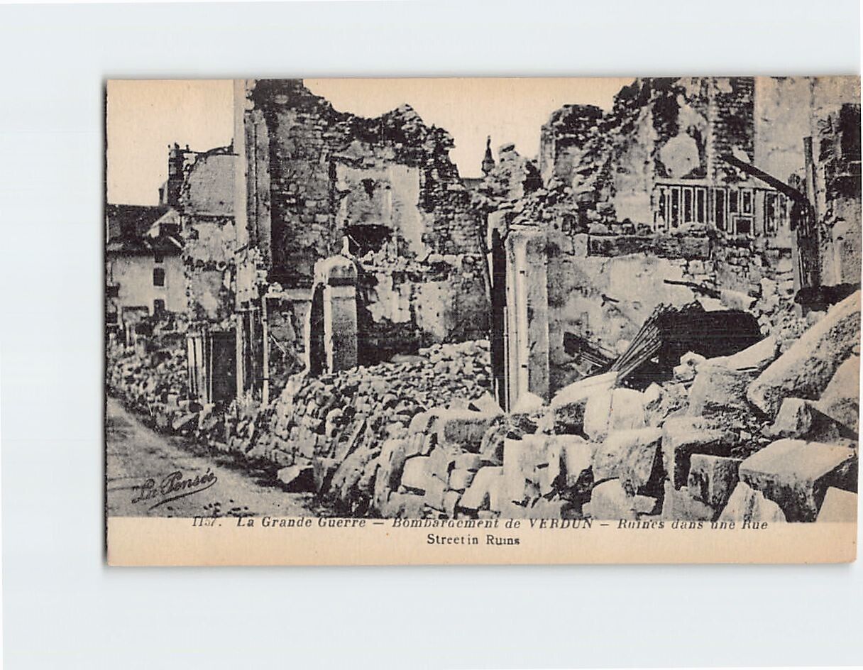 Postcard Street in Ruins The Great War Bombardment of Verdun France