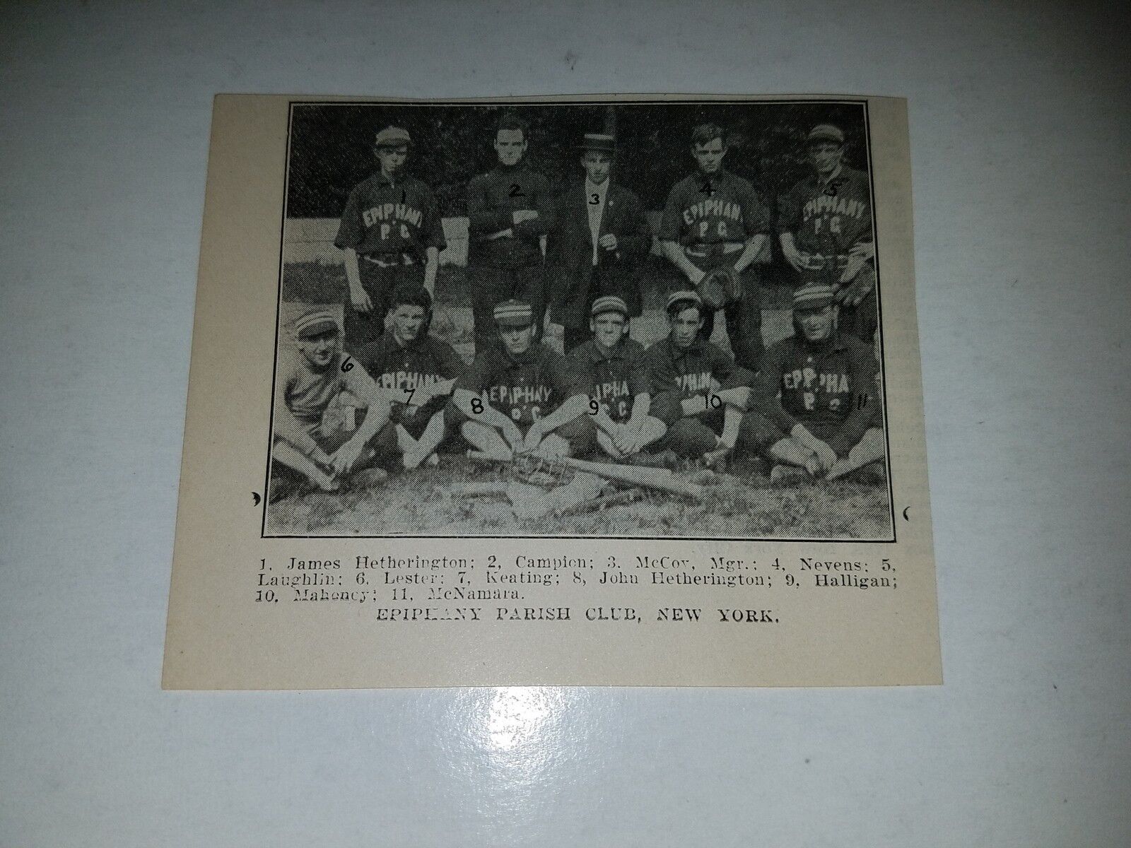 Epiphany Parish Club New York  1906 Baseball Team Picture