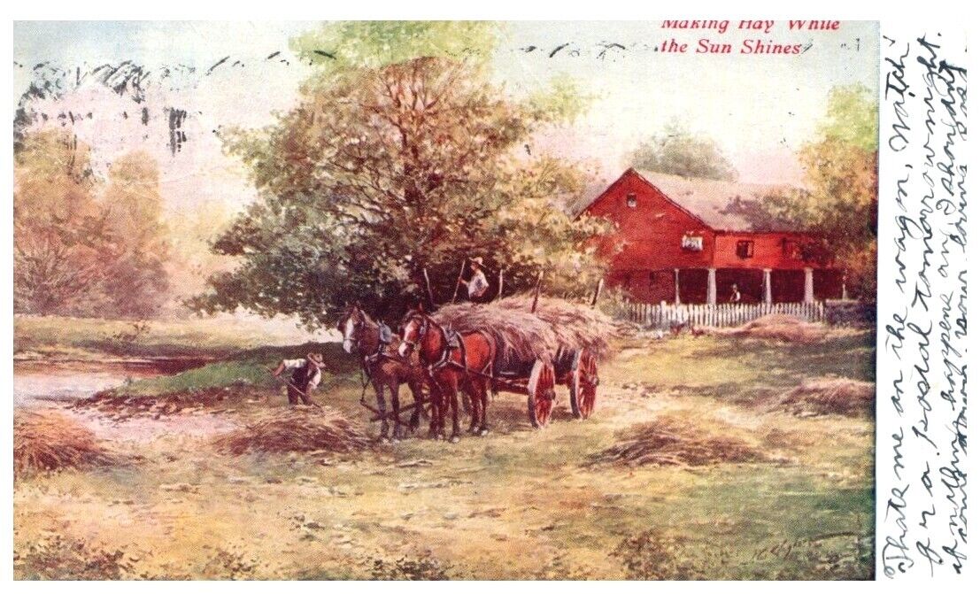 MAKING HAY WHILE THE SUN SHINES.VTG EARLY POSTCARD*D4