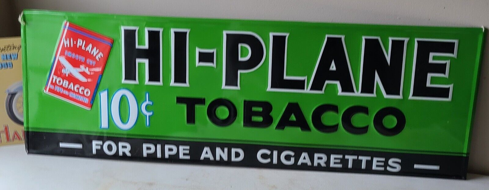 HI-PLANE Tobacco Sign Large Embossed Metal Sign 42” X 14” Beautiful Reproduction