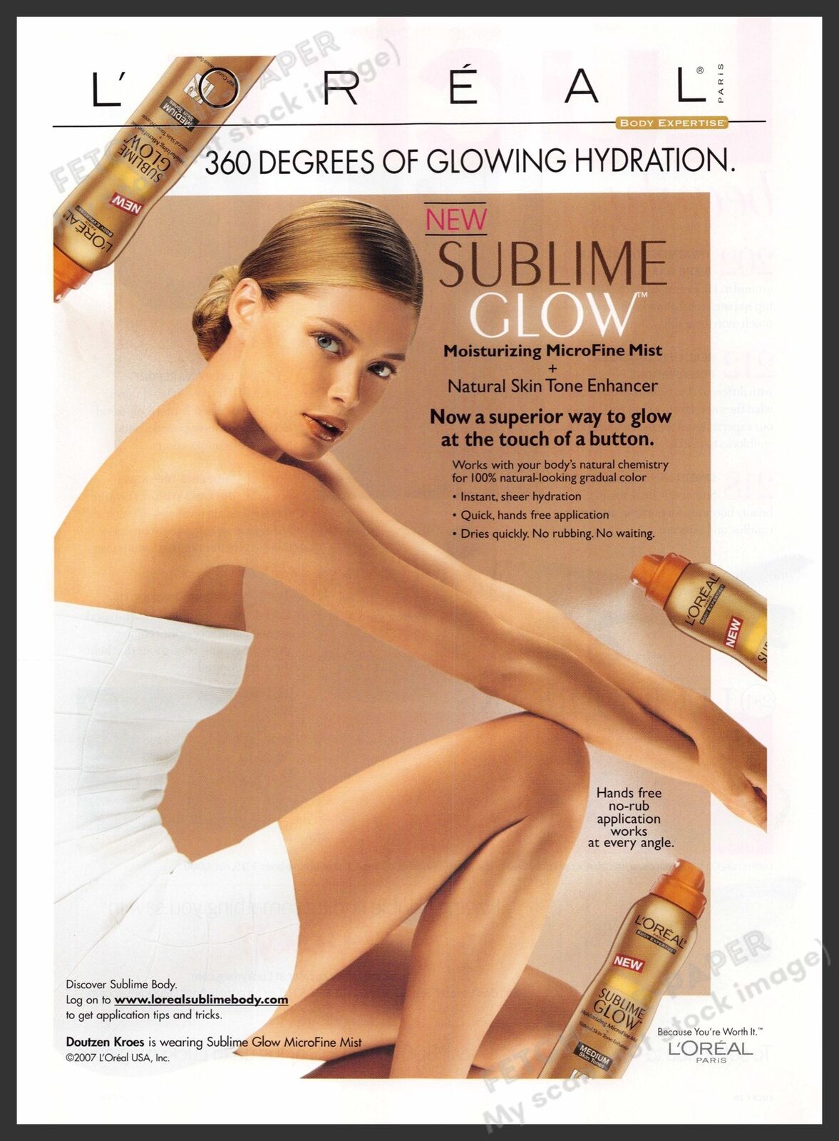 L'Oreal Sublime Glow Doutzen Kroes 2000s Print Advertisement 2007 Legs Arms Tan