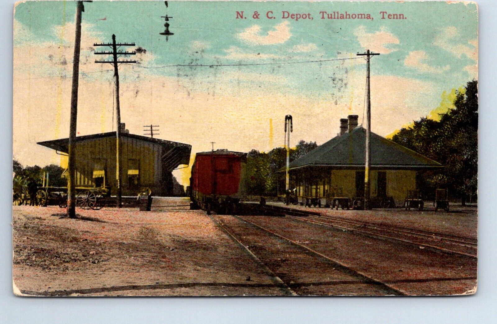 Postcard Tennessee Tullahoma N,Chat&StL Railroad Depot Station Train Posted 1914