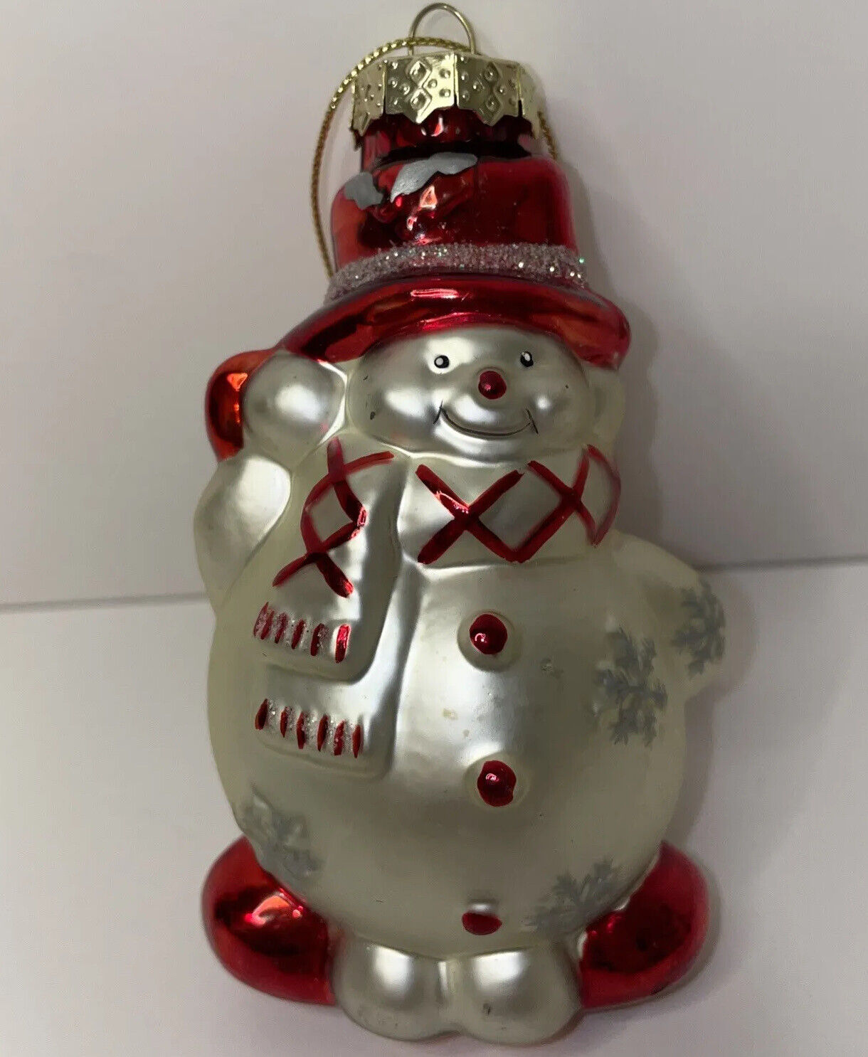 Hand Blown Glass Christmas Ornament “Snowman “