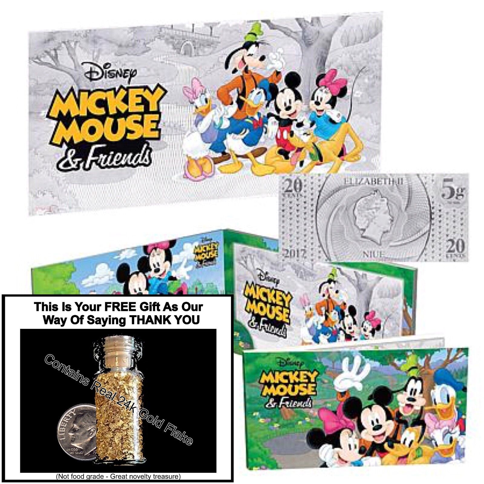 2017 Niue Disney Mickey Mouse & Friends 5g Silver Foil 20c Note - FREE GIFT INC