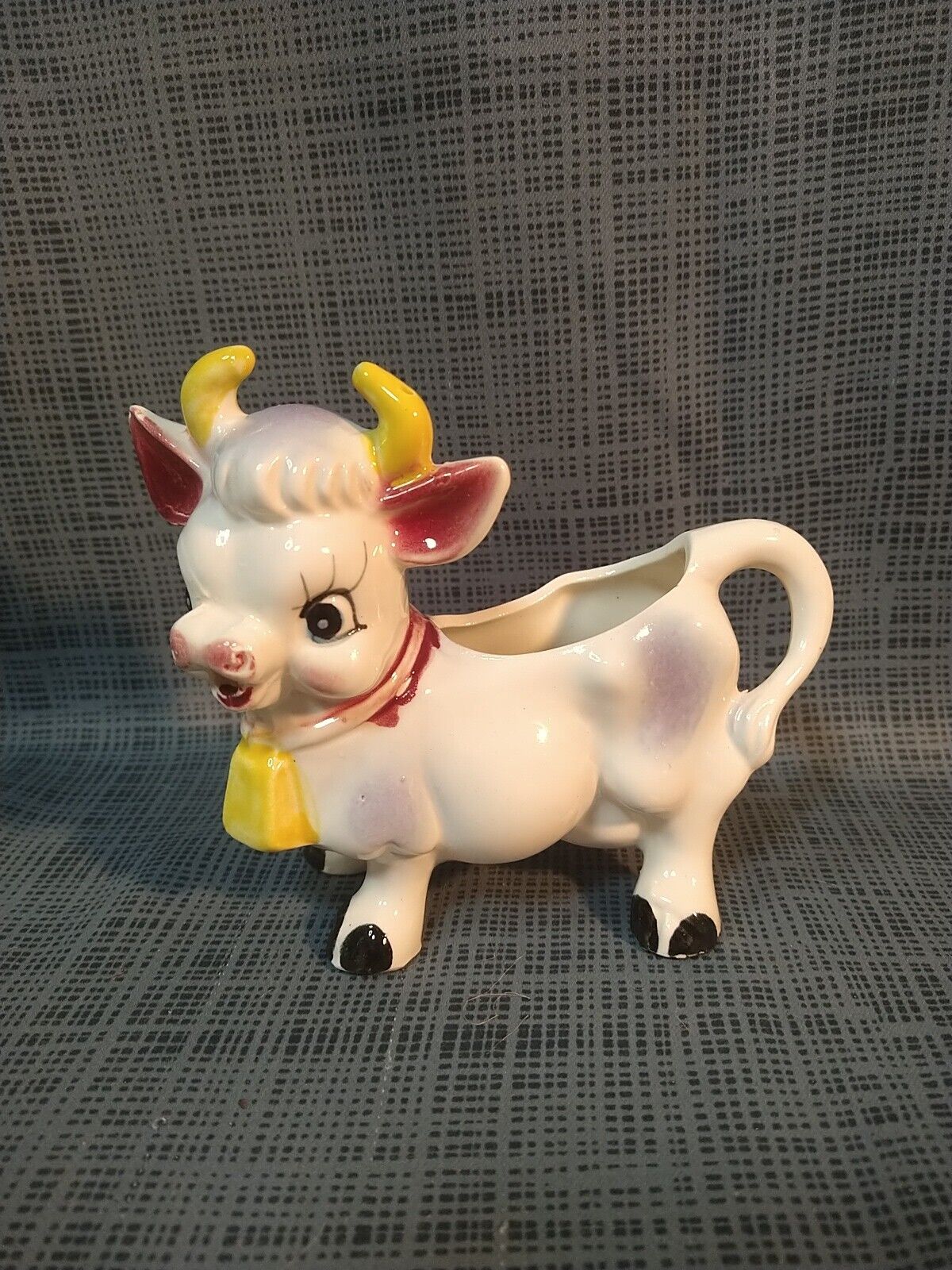 Vintage Bessie Cow Creamer 50s 60s Gold Horns Bell Farmhouse Country Kitchen