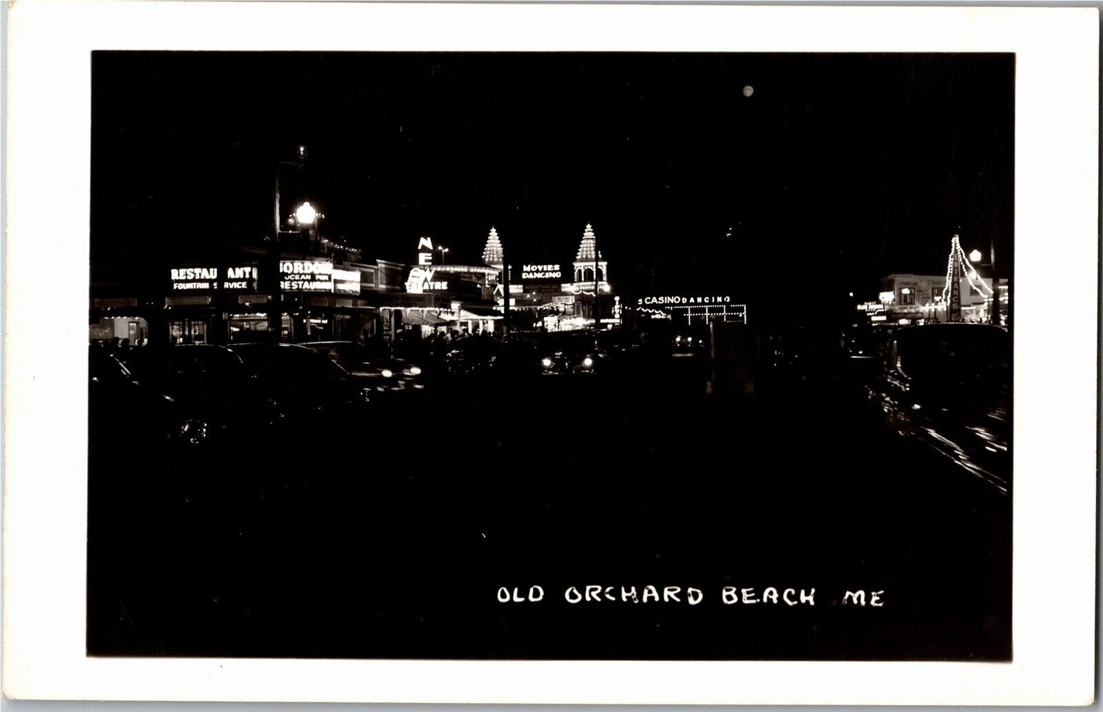 RPPC Old Orchard Beach Maine at Night Vintage Postcard Q03