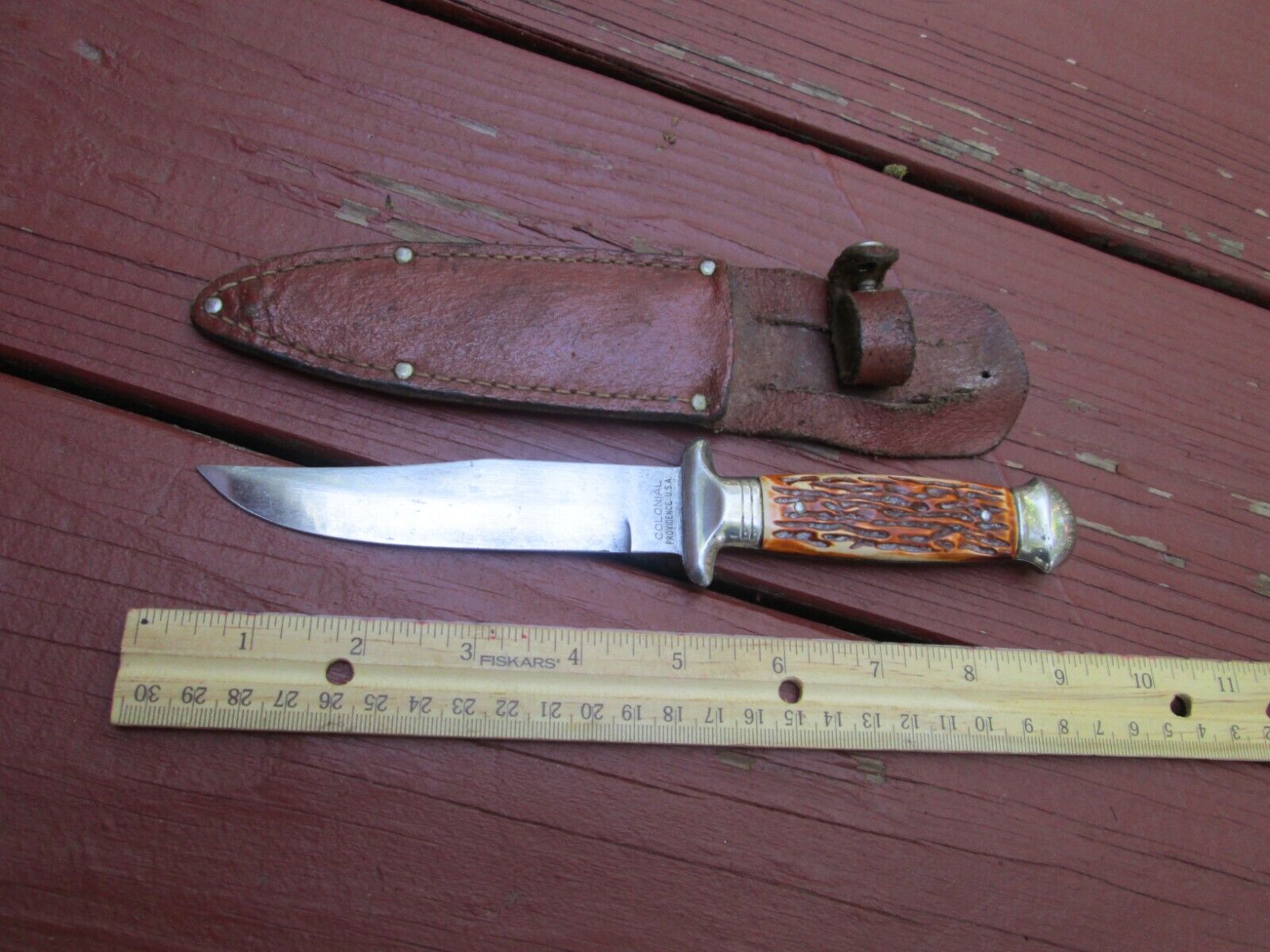 Vintage Colonial Prov USA Hunting Knife Fixed Blade w Sheath