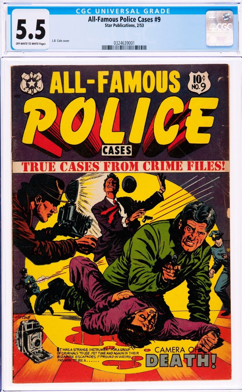 All-Famous Police Cases 9 CGC 5.5 RUNNER-UP L.B. Cole 1953 Star Camera of Death
