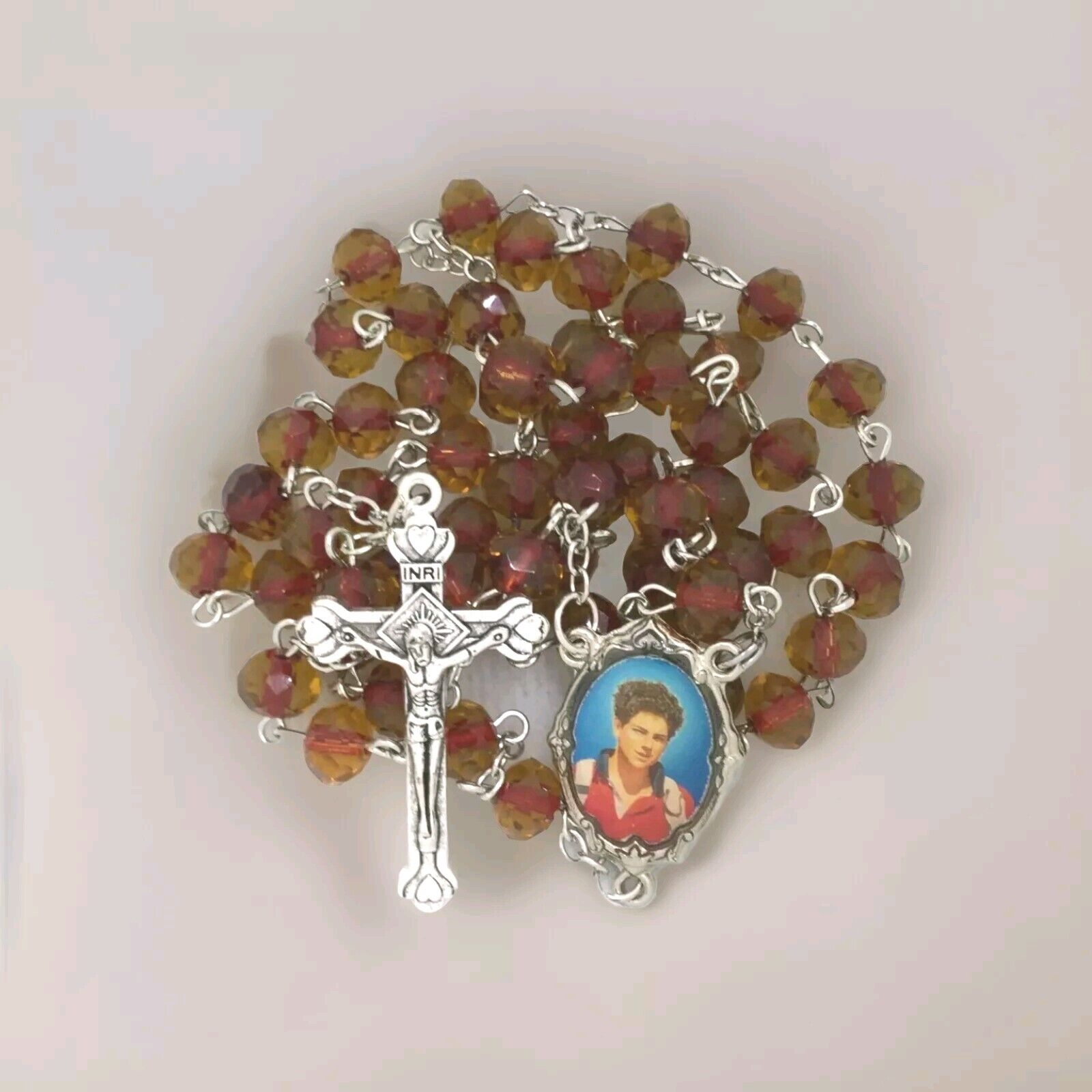 Rosary of the Blessed Carlo Acutis Crystal  image with medal Center Prayer Card