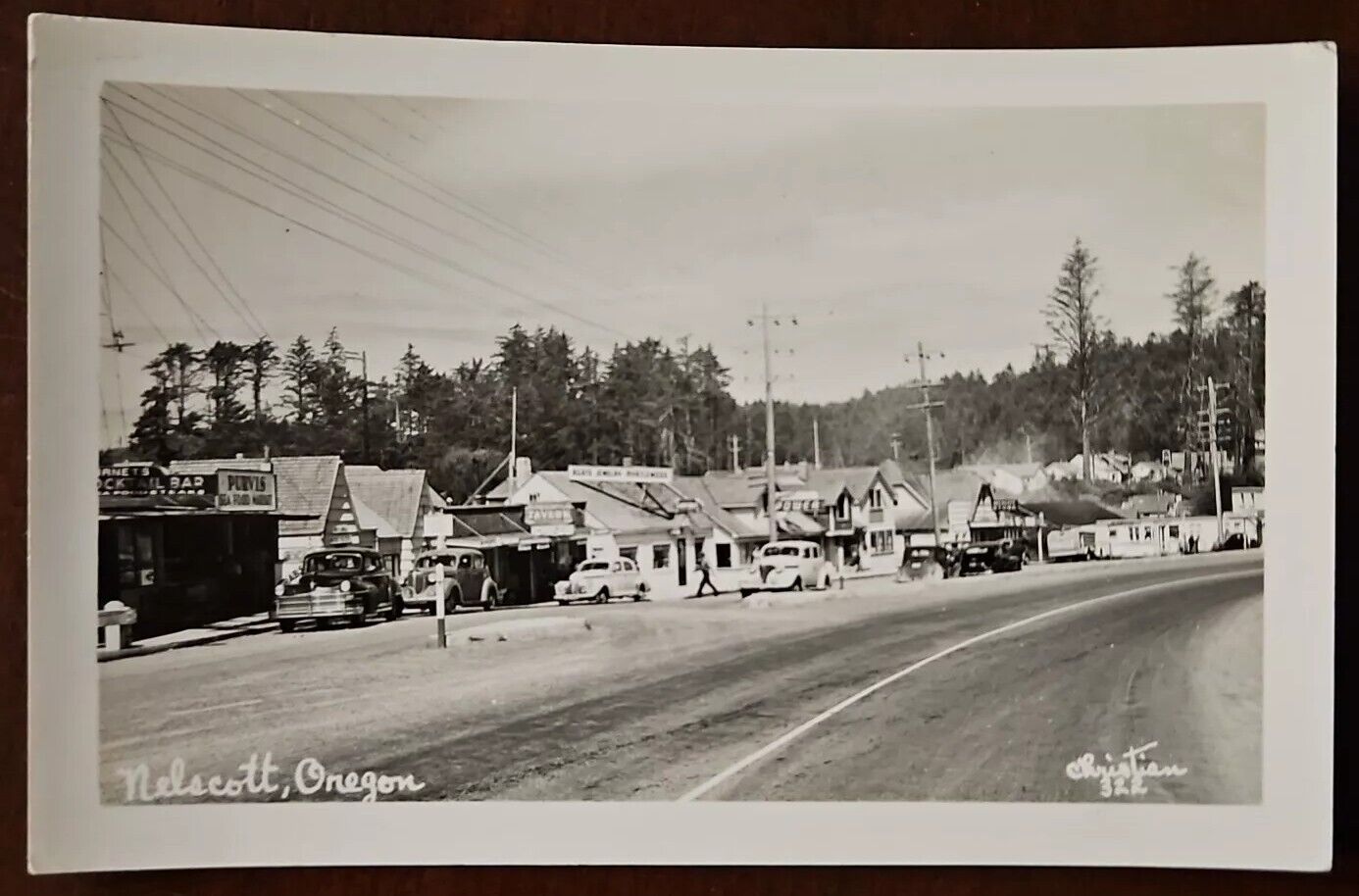RPPC Nelscott Oregon Streetscape Old Cars Seaside Village Vintage Postcard