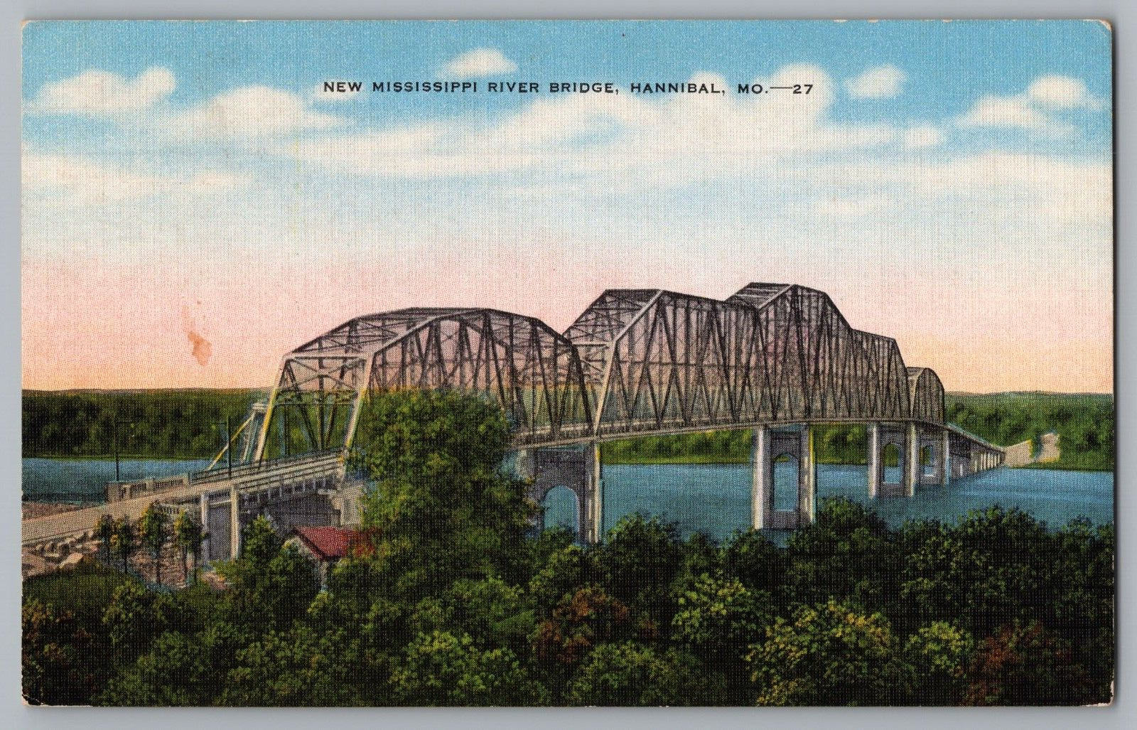 Postcard Mississippi River Bridge, Hannibal, Missouri