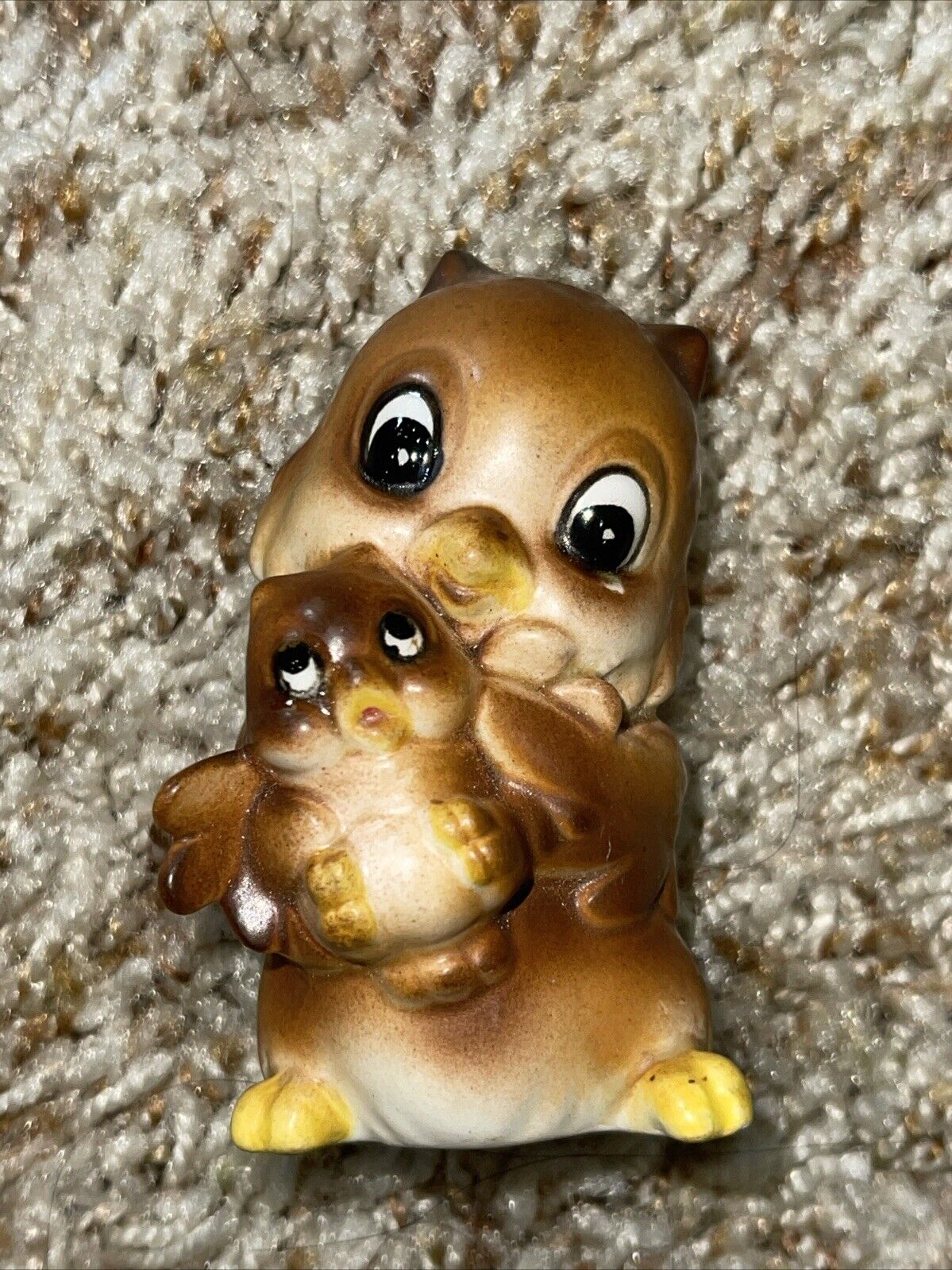 Vtg Napcoware Owl with Baby Ceramic Figurine #9617 Kitschy Japan