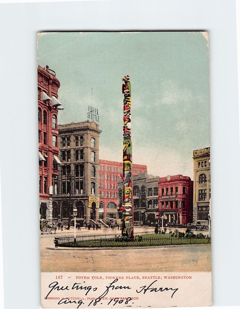 Postcard Totem Pole Pioneer Place Seattle Washington USA
