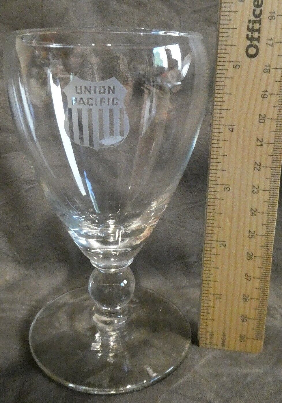 Railroad Dining China Union Pacific Etched Footed Water Glass Goblet