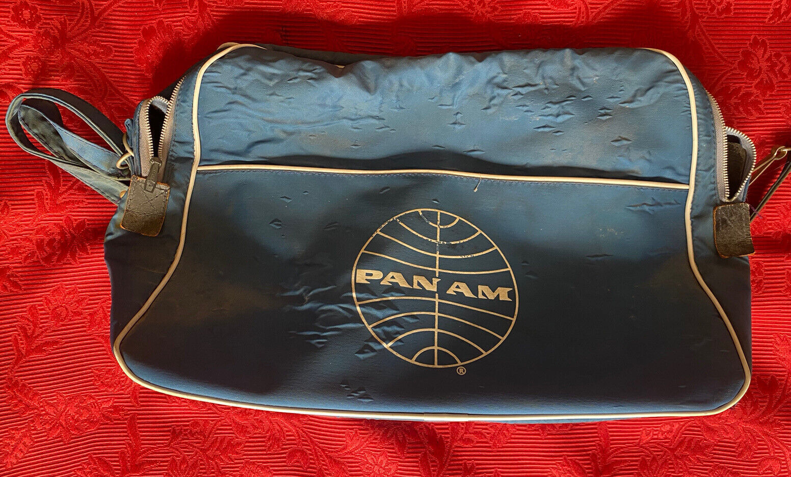Pan Am 70’s Vinyl Messenger Carry On Bag W/ Adjustable Strap Some Marks