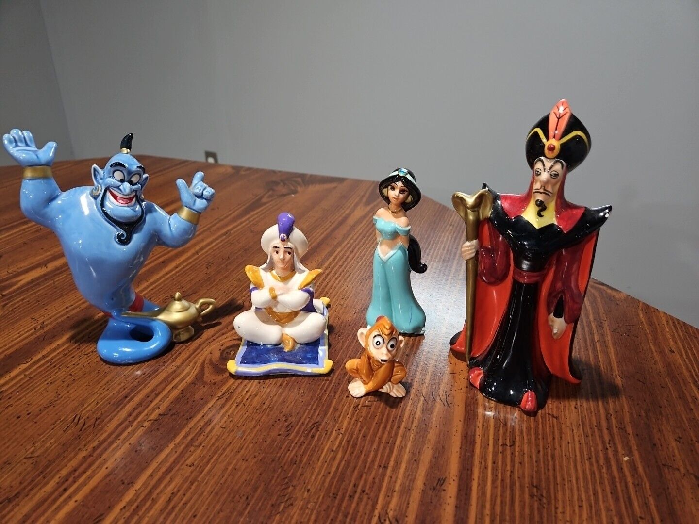 Vintage Disney Ceramic Figurines, Genie, Jafar, Abu, Aladdin & Jasmine
