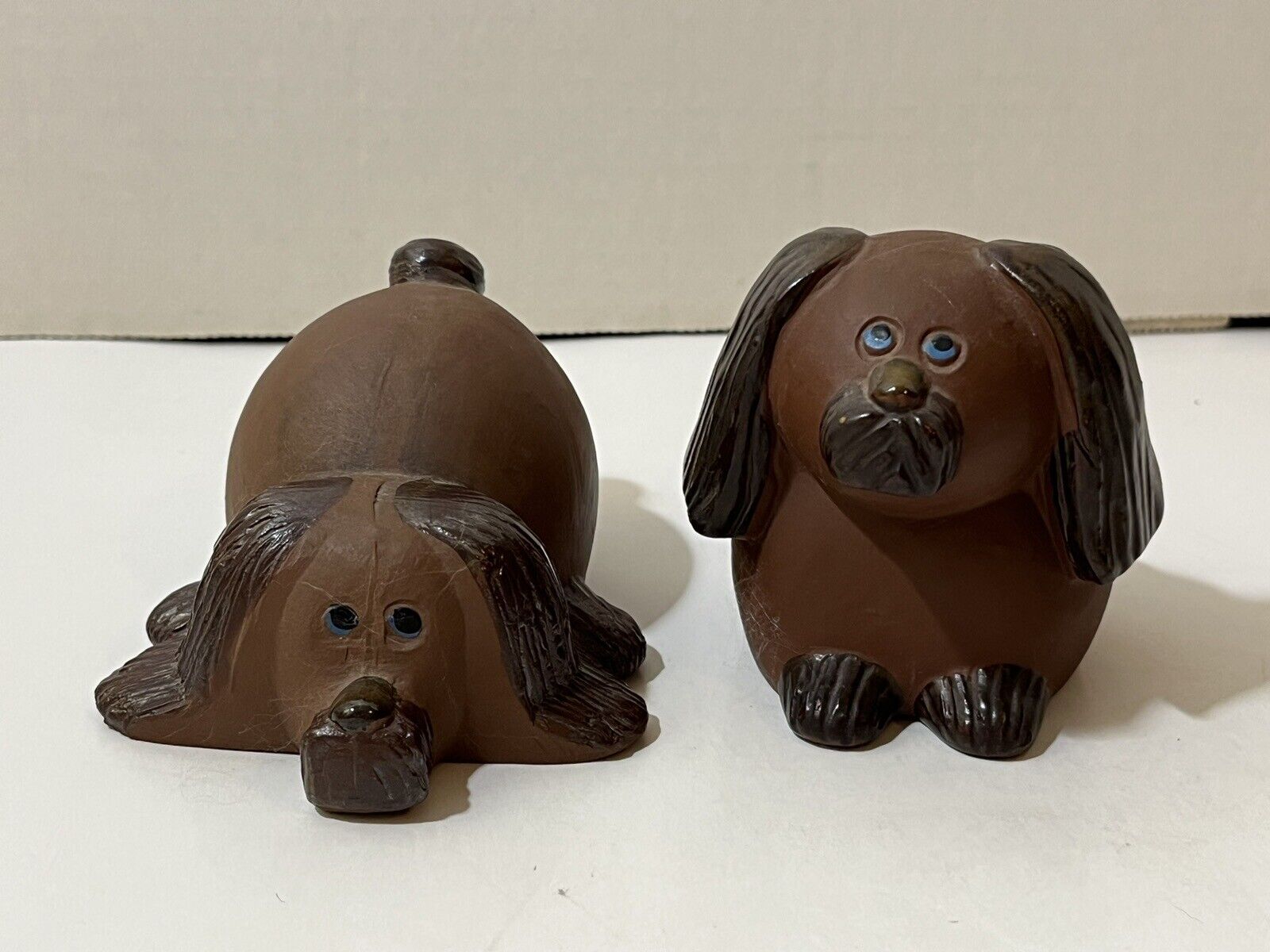 Vintage ANNIKA KIHLMAN Style Ceramic Dog Figurines Brown Set of 2