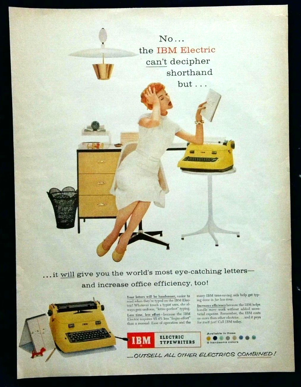 1956 vintage IBM electric typewriter print ad, Can\'t decipher shorthand