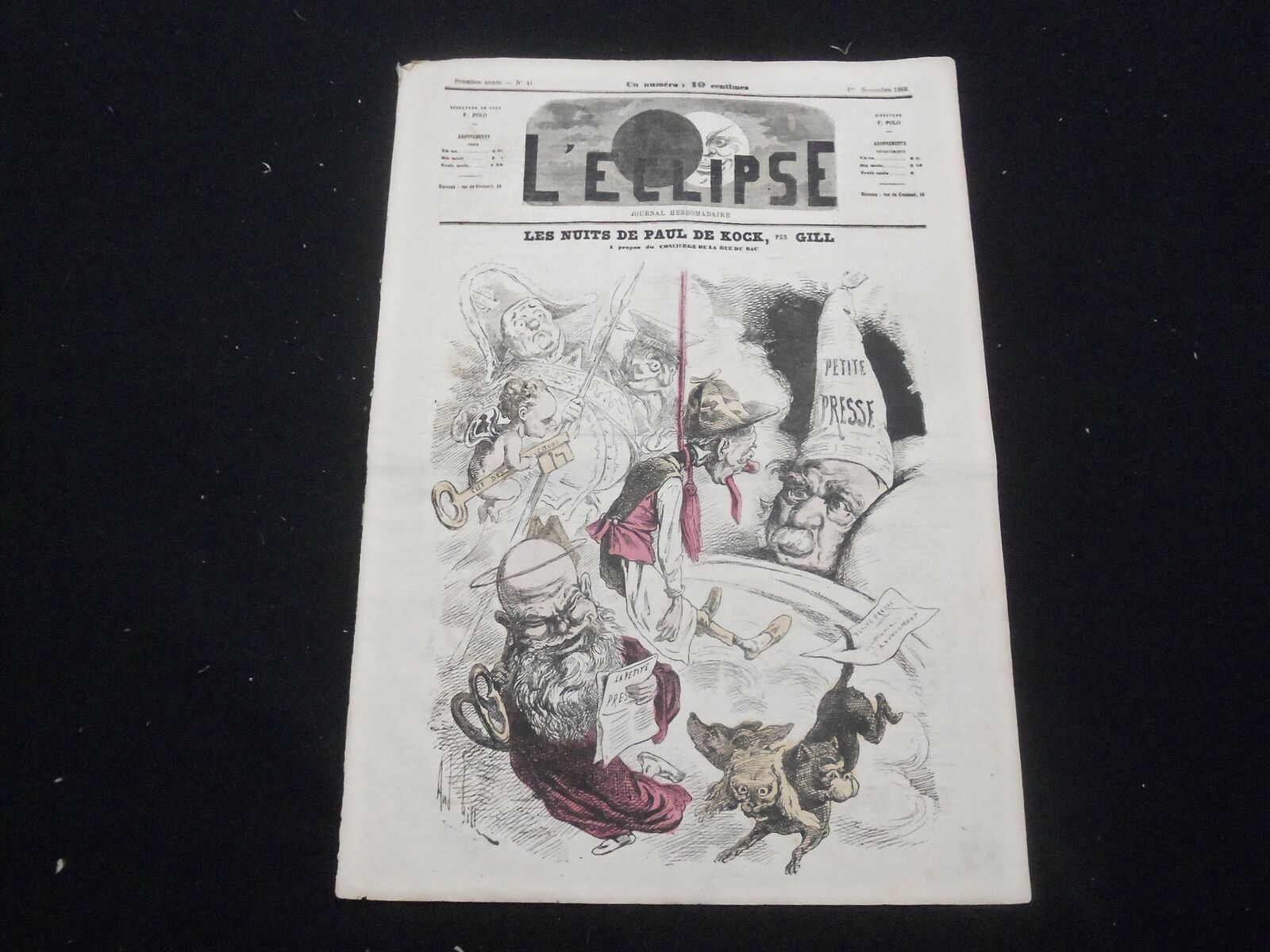 1868 NOV 1 L\'ECLIPSE NEWSPAPER-NO. 41-LES NUITS DE PAUL DE KOCK -FRENCH -FR 2936