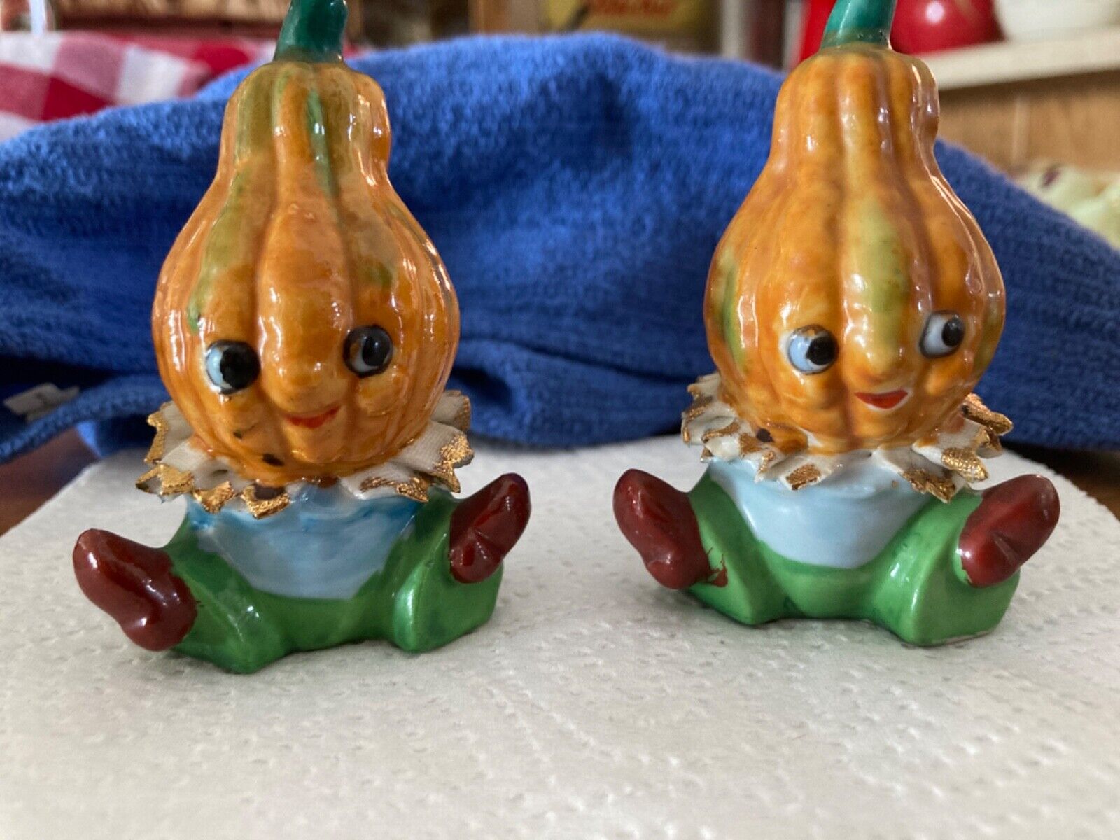 Vintage Anthropomorphic Gourd Head Ceramic Salt Pepper Shakers Japan