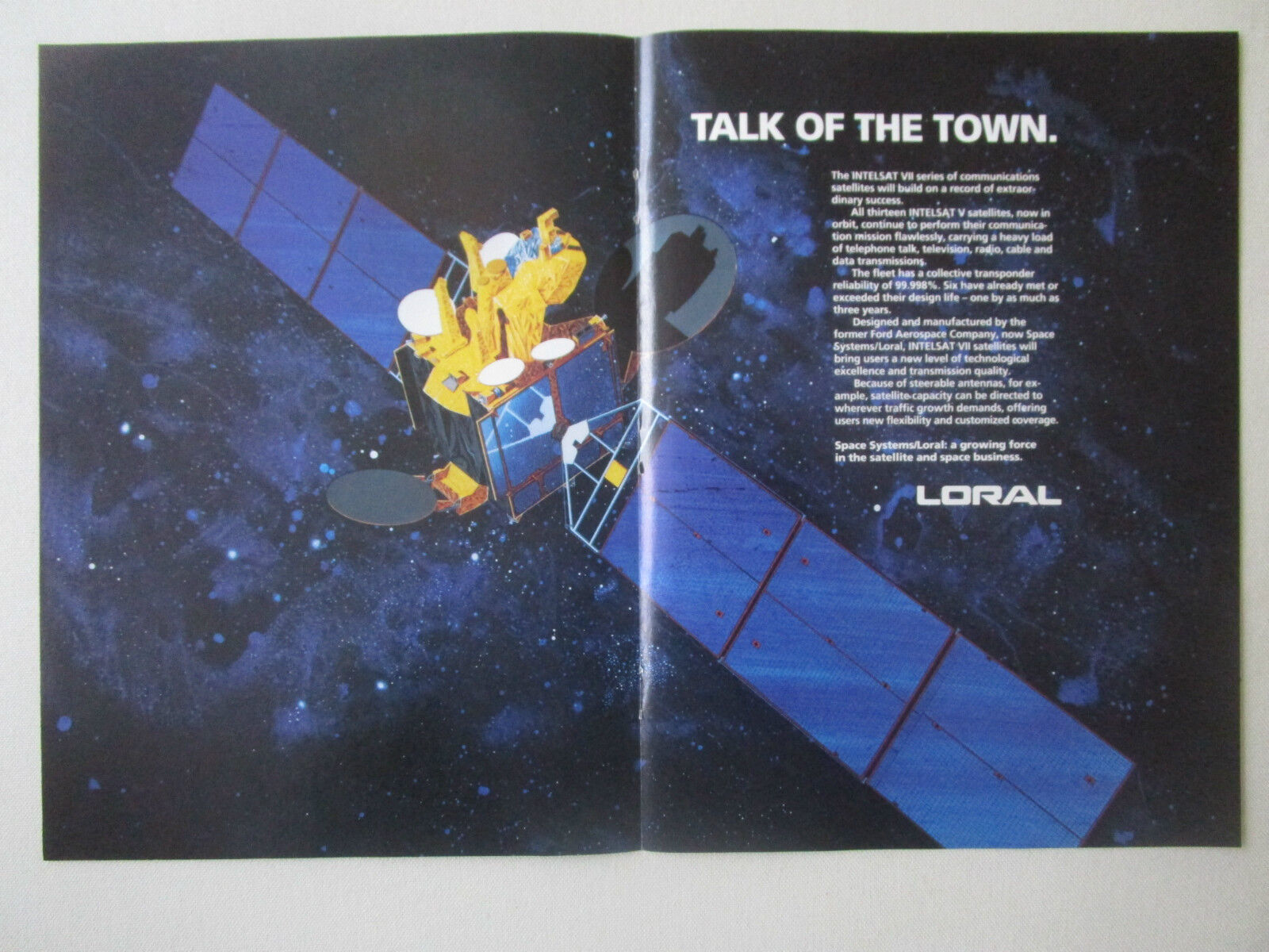 1991 PUB LORAL INTELSAT VII COMMUNICATION SATELLITE FORD AEROSPACE ORIGINAL AD