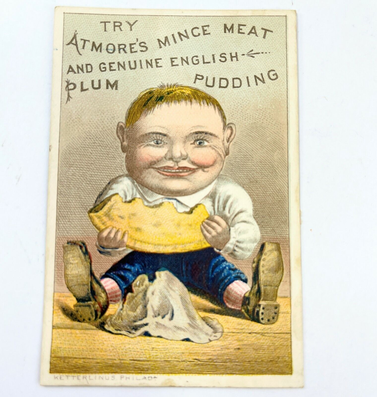 Vintage Victorian Trade Card - Atmores Mince Meat English Plum Pudding Phila