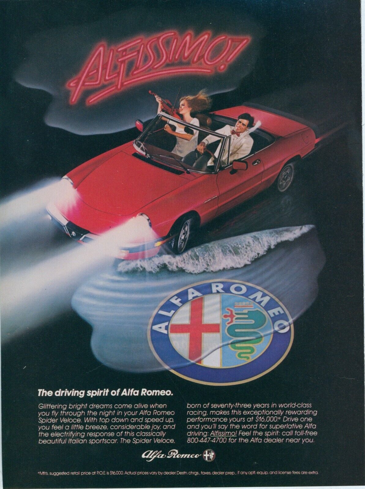 1984 Alfa Romeo Spider Veloce Beach Wave Driving Alfissimo Vintage Print Ad SI6