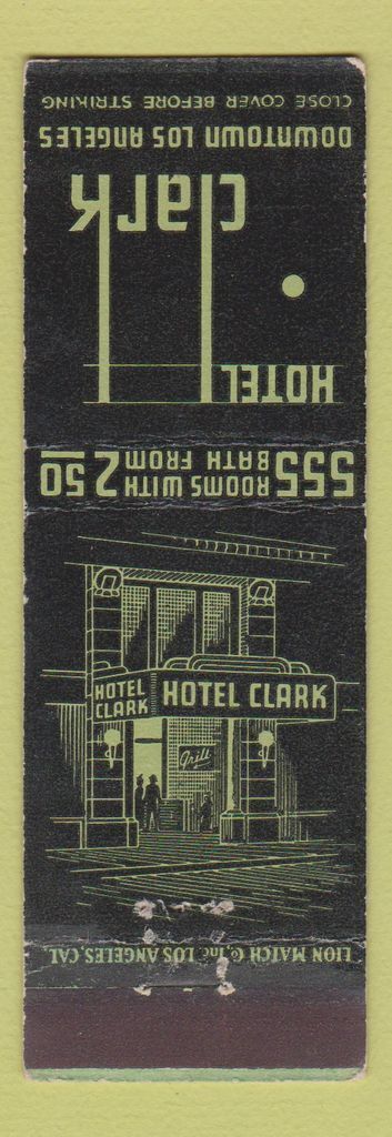 Matchbook Cover - Hotel Clark Los Angeles CA