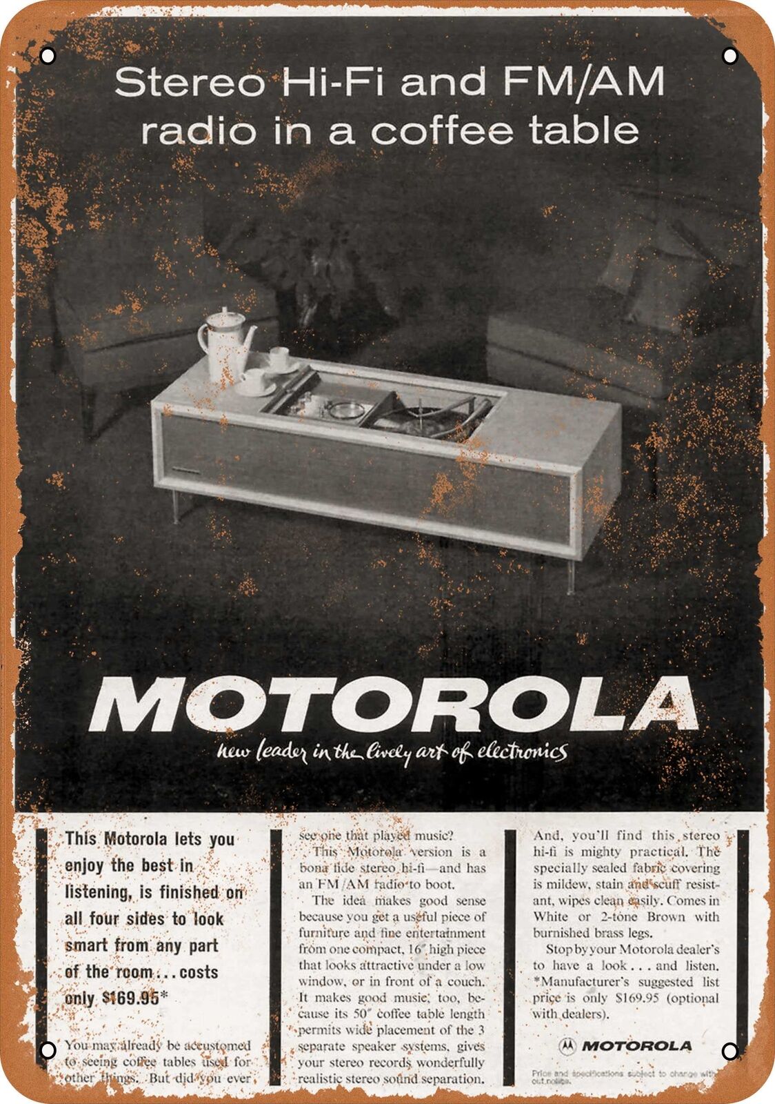 Metal Sign - 1963 Motorola Stereo Coffee Table - Vintage Look Reproduction