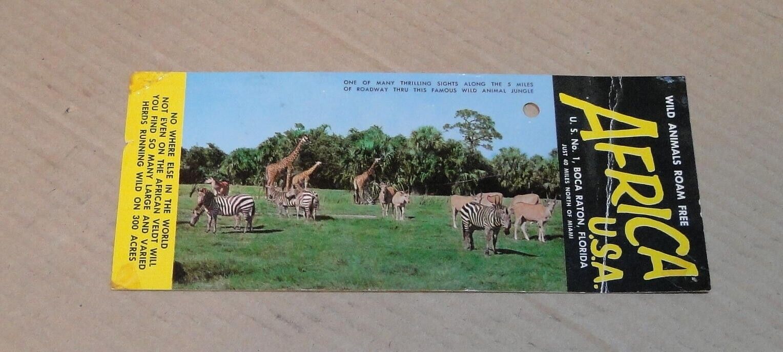 1958 Africa USA Motor Safari Postcard/Ticket, Boca Raton Florida