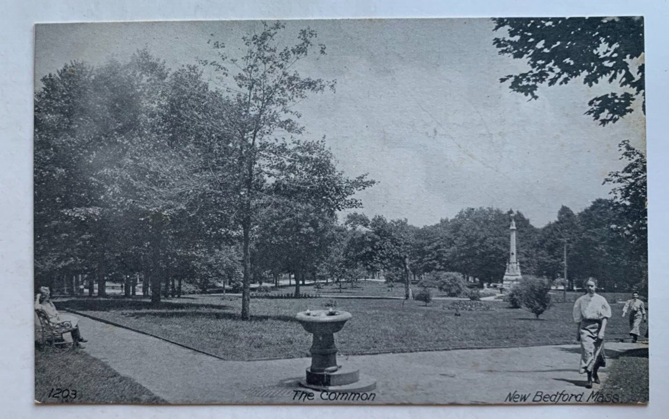 ca 1900s MA Postcard New Bedford Massachusetts The Common women monument paths