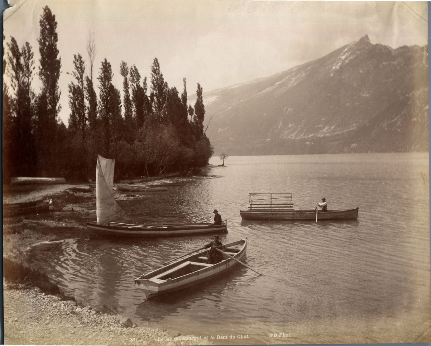 ND. France, Le lac du Bourget et la Dent du Chat vintage albumen print.  Strip