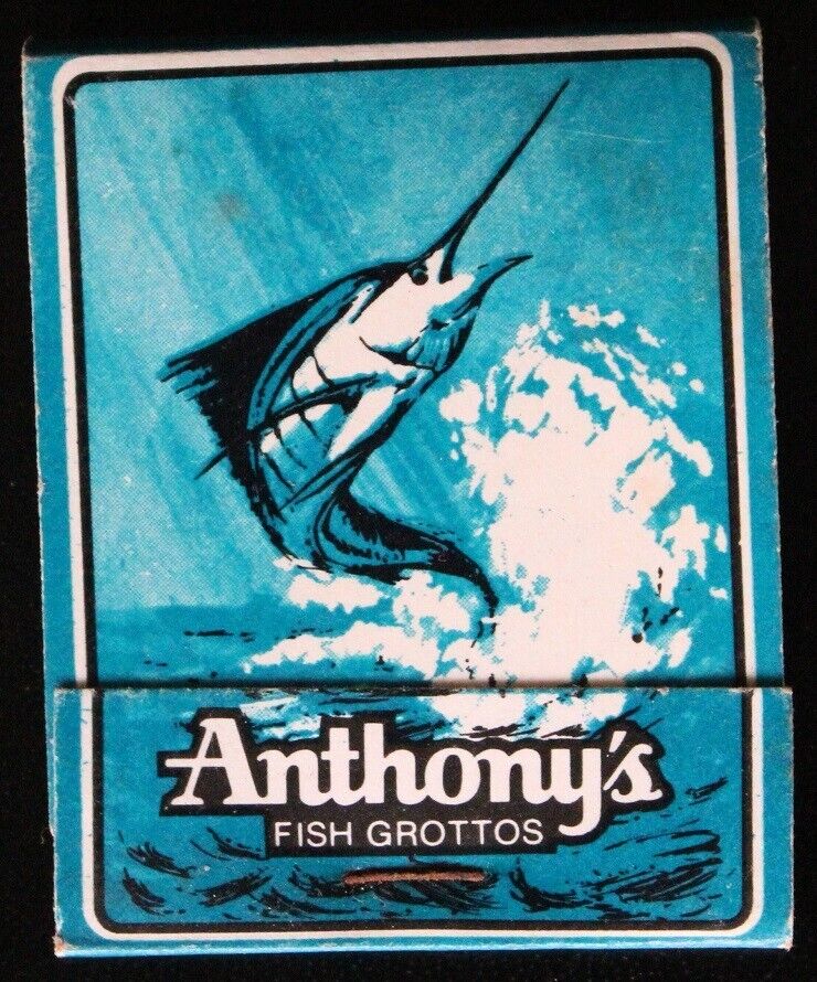 Vintage Anthony's Fish Grottos Restaurant Match Book Unused Unstruck Complete