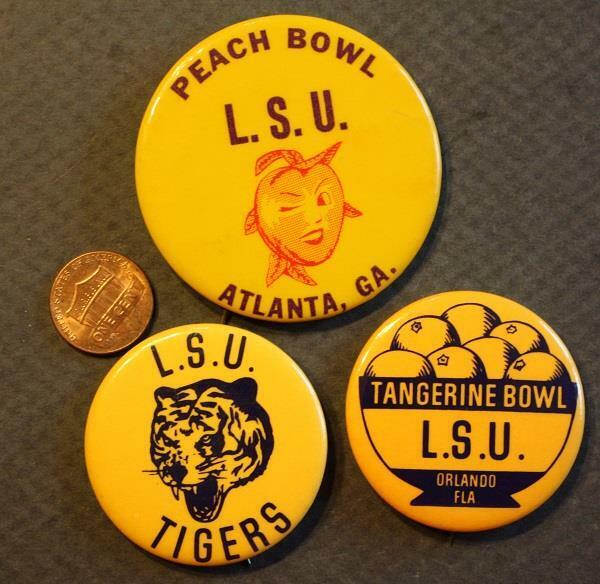 1960-70s Louisiana State University LSU Tigers 3 Pin set Tangerine Peach Bowl --