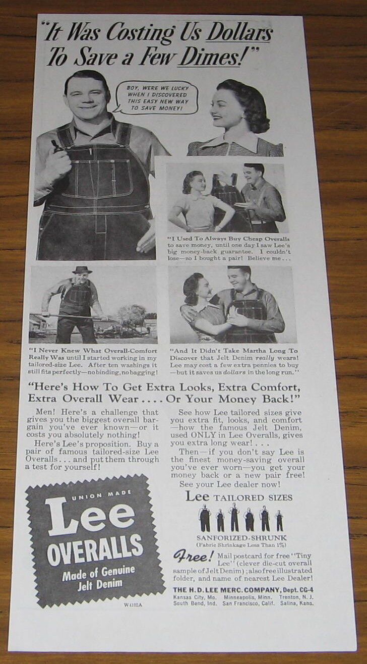 1941 Vintage Ad Lee Overalls Made of Genuine Jelt Denim