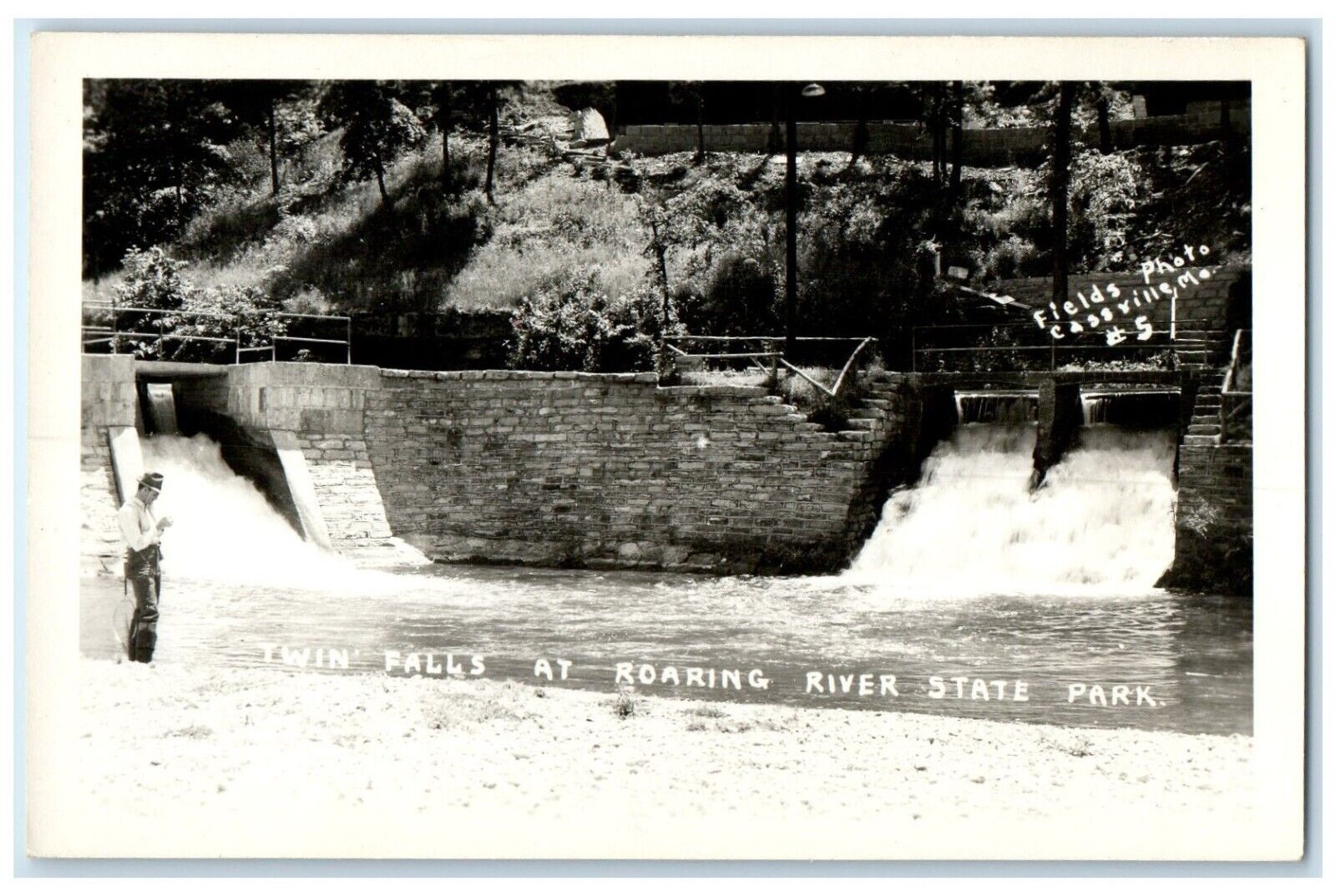 c1940\'s Twin Falls At Roaring River State Park Cassville MO RPPC Photo Postcard