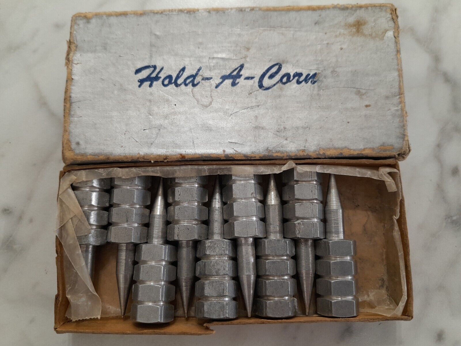 Vintage Metal Hold A Corn Corn Holders In Original Box 1 Missing Set Of Nine