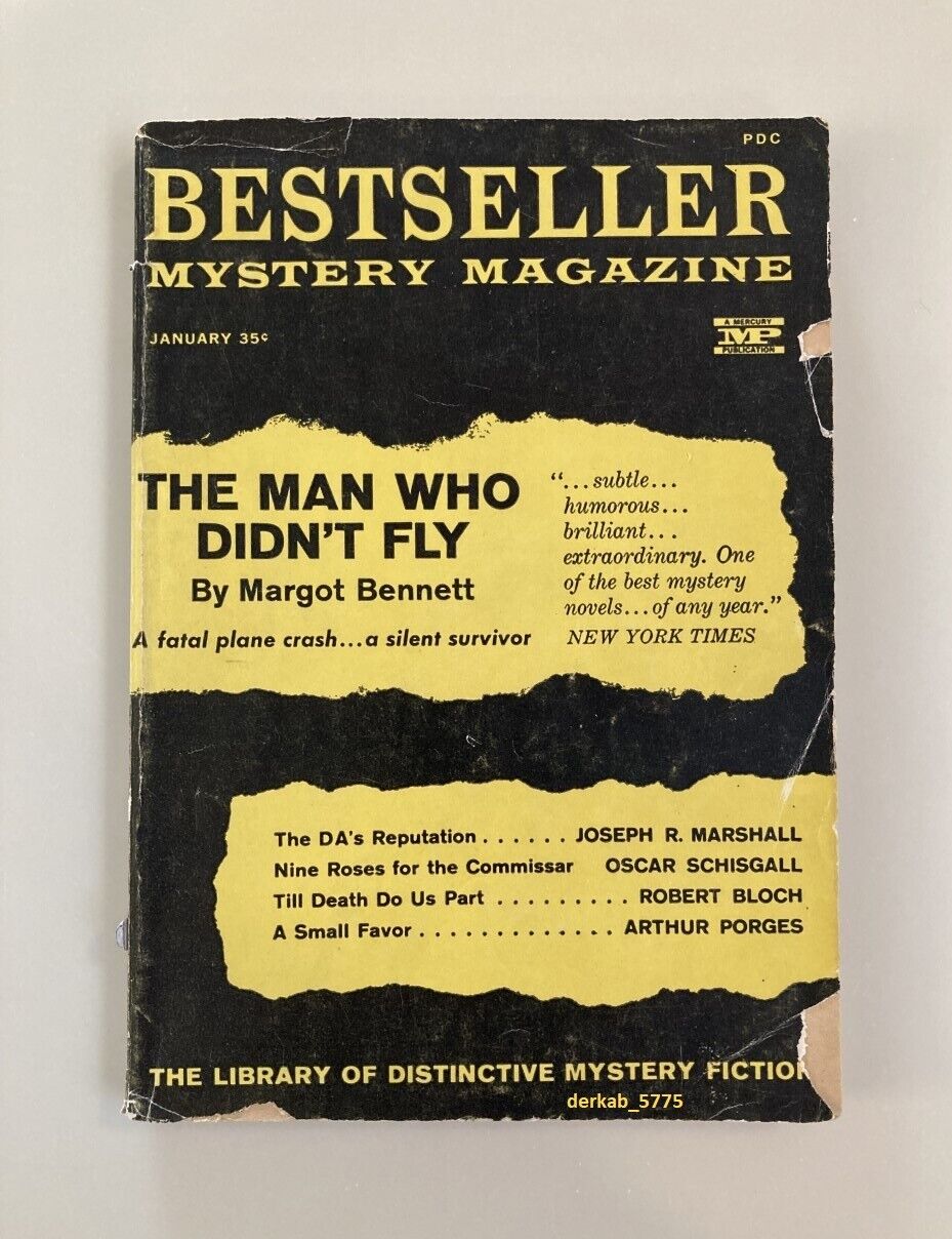 Bestseller Mystery Magazine Vol. 2, No. 1, January 1960, Pulp Mystery, G-VG Cond
