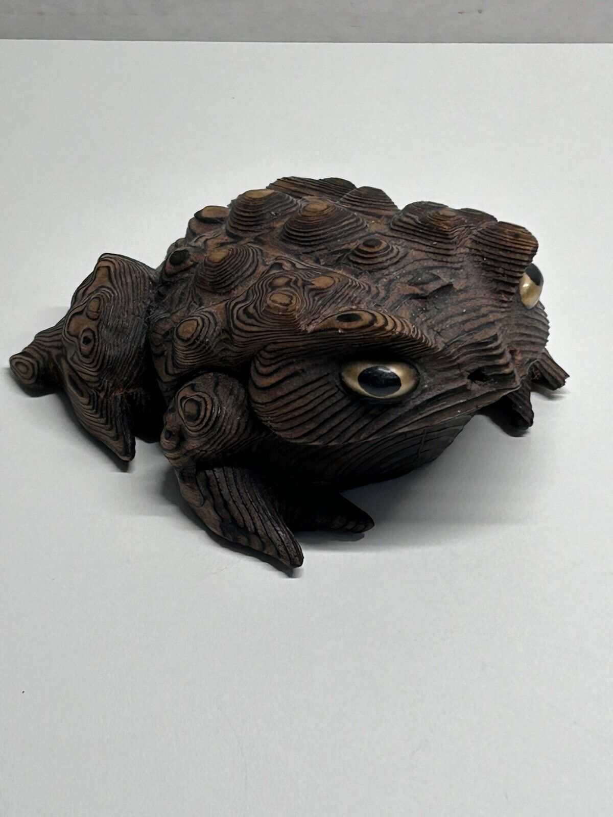 Vintage Cryptomeria Carved Wood Toad Frog Figurine 3.75”