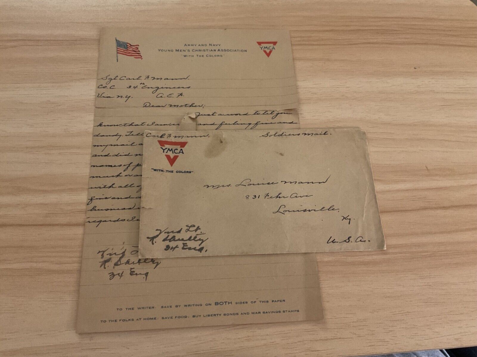 WWI AEF letter Co C 34th Engr good trip over, not get sick, can’t tell location