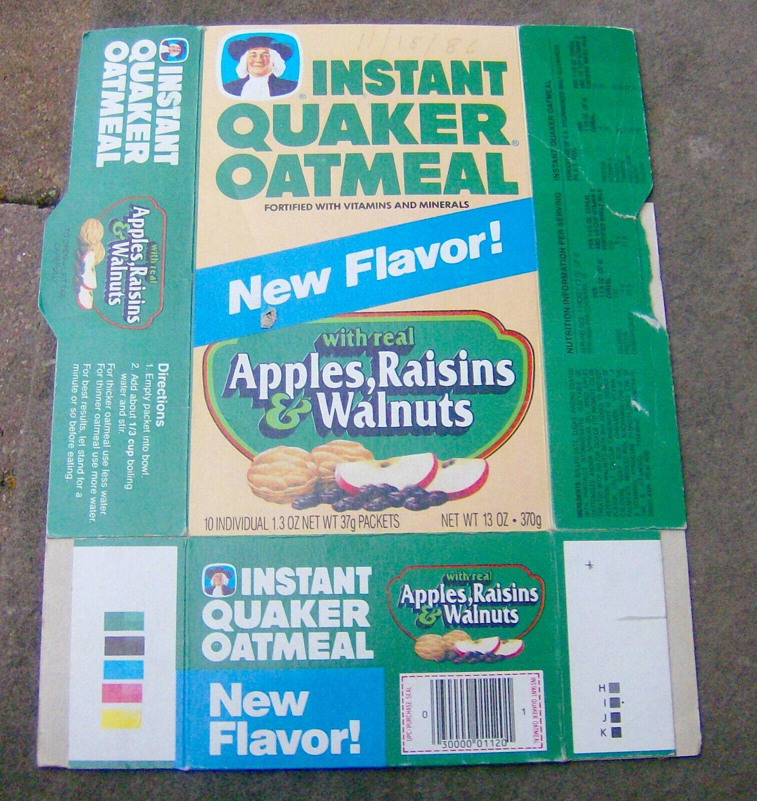 RARE vintage 1980s INSTANT QUAKER OATMEAL box breakfast cereal OLD FOOD snacks