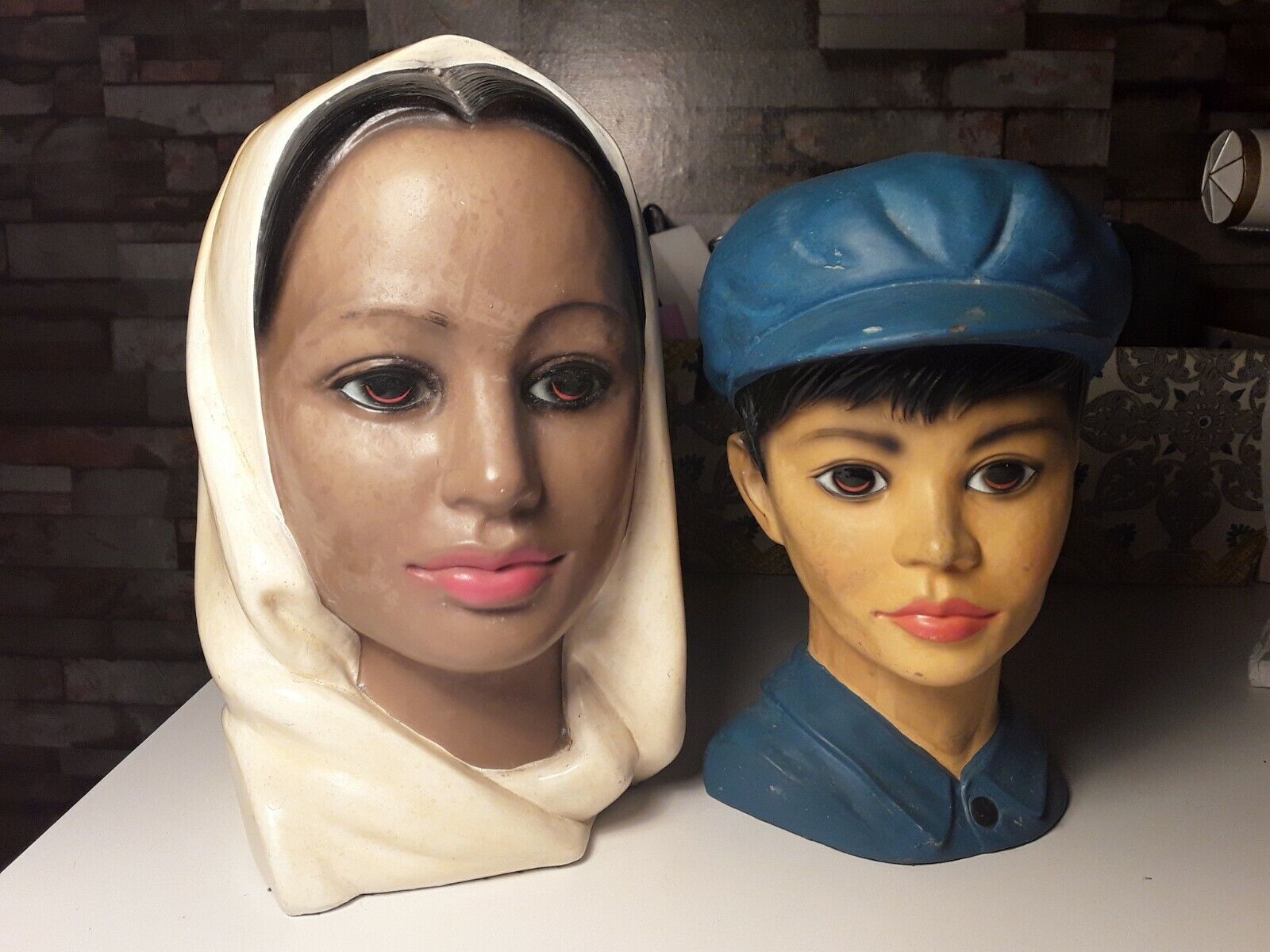 Vintage Head Bust Lot Young Boy with cap Lego Japan and Beutiful Arab  Woman 