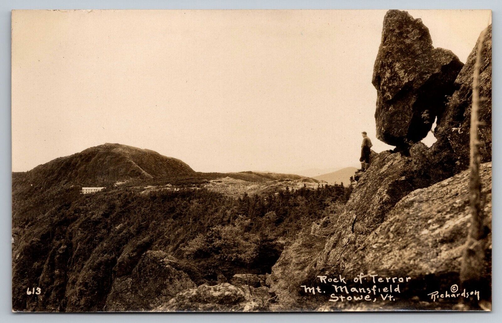Rock of Terror. Mt. Mansfield. Stowe Vermont Real Photo Postcard RPPC Richardson